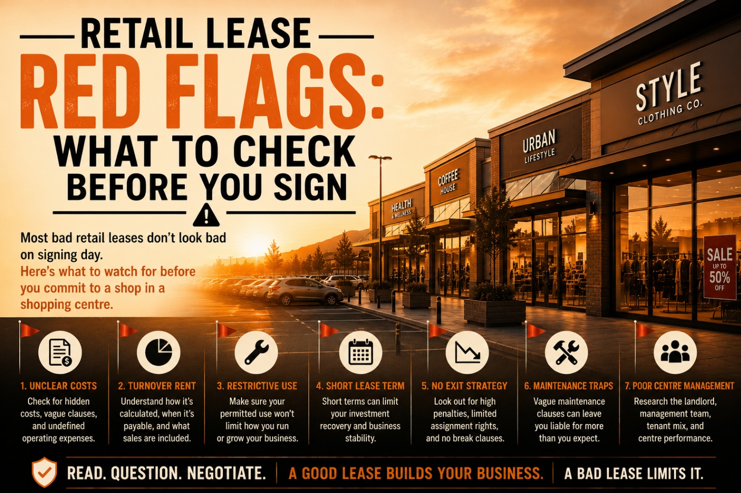 Retail Lease Red Flags: What to Check Before You Sign: Most bad retail leases don't look bad on signing day. Here's what to watch for before you commit to a shop in a shopping centre.